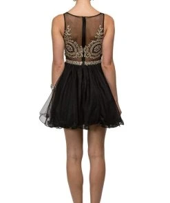 Cocktail Dresses Dancing Queen - 9518 Lace Embellished Illusion A-Line Short Prom Dress