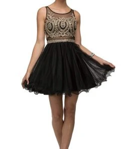 Cocktail Dresses Dancing Queen - 9518 Lace Embellished Illusion A-Line Short Prom Dress