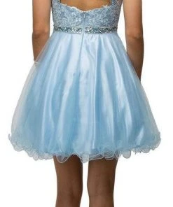 Dancing Queen - 9534 Bejeweled Collar Halter Lace A-Line Homecoming Dress Cocktail Dresses