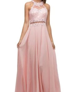 Dancing Queen - 9548 Jeweled Illusion Halter Chiffon Prom Dress Formal Gowns