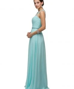 Dancing Queen 9580 Bejeweled Chiffon A-line Dress - 1 Pc. Aqua In Size L Available