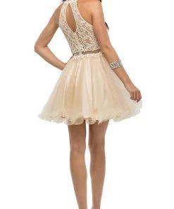 Cocktail Dresses Dancing Queen - 9631 Appliqued Illusion High Neck Two-Piece Cocktail Dress