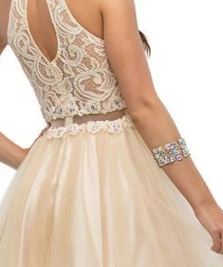 Cocktail Dresses Dancing Queen - 9631 Appliqued Illusion High Neck Two-Piece Cocktail Dress