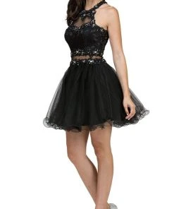 Cocktail Dresses Dancing Queen - 9631 Appliqued Illusion High Neck Two-Piece Cocktail Dress