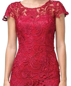 Dancing Queen - 9677 Lace Embroidered Scoop Neck Fitted Dress