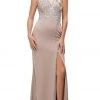 Formal Gowns Dancing Queen - 9704 Cutout Illusion Back Beaded Bodice Evening Dress - 1 Pc. Tan In Size Medium Available