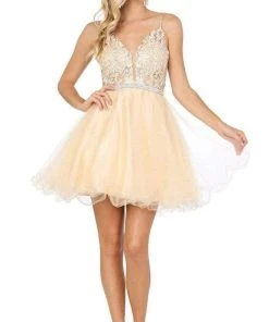 Cocktail Dresses Dancing Queen - Appliqued Bodice A-Line Dress 3228 - 1 Pc Champagne In Size XS Available