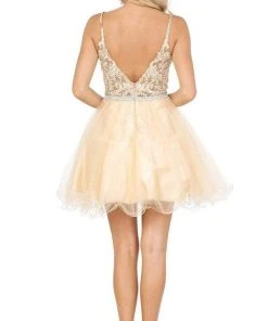 Cocktail Dresses Dancing Queen - Appliqued Bodice A-Line Dress 3228 - 1 Pc Champagne In Size XS Available