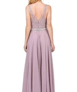 Dancing Queen - Beaded Lace V-neck A-line Prom Dress 2161 - 1 Pc Mocha In Size XS Available