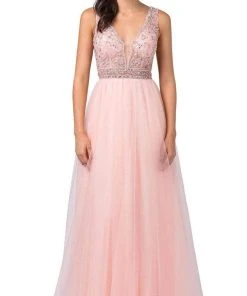 Formal Gowns Dancing Queen - Beaded Sleeveless A-Line Prom Gown 2520 - 1 Pc Blush In Size XS Available