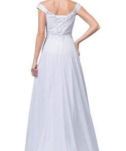 Dancing Queen Bridal - 137 Embellished Off-Shoulder A-line Gown Formal Gowns