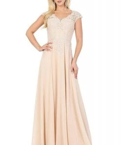 Dancing Queen - Cap Sleeve Floral Lace Prom Dress 4122 - 1 Pc Champagne In Size L And 1 Pc Mocha In Size L Available