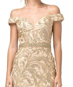Dancing Queen - Embellished Deep Off-Shoulder Sheath Dress 3218 - 1 Pc Gold In Size S Available 9 Dancing Queen - Embellished Deep Off-Shoulder Sheath Dress 3218 - 1 Pc Gold In Size S Available