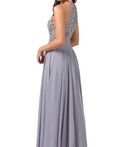 Formal Gowns Dancing Queen - Halter Lace Applique A-line Dress 2716 - 1 Pc Silver In Size XS Available 5 Formal Gowns Dancing Queen - Halter Lace Applique A-line Dress 2716 - 1 Pc Silver In Size XS Available