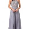 Formal Gowns Dancing Queen - Halter Lace Applique A-line Dress 2716 - 1 Pc Silver In Size XS Available