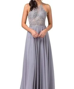 Formal Gowns Dancing Queen - Halter Lace Applique A-line Dress 2716 - 1 Pc Silver In Size XS Available