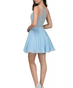 Cocktail Dresses Dancing Queen Jeweled Illusion Lace A-Line Dress - 1 Pc Sky Blue In Size M Available