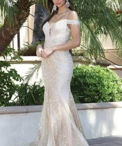 Dancing Queen - Lace Sequin Mermaid Prom Gown 2995 - 1 Pc Champagne In Size S Available Formal Gowns