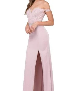 Dancing Queen - Off Shoulder Appliqued Dress 2164 - 1 Pc Dusty Pink In Size M Available Formal Gowns