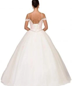 Dancing Queen Off Shoulder Beaded Lace Bodice Ballgown 1188 Formal Gowns