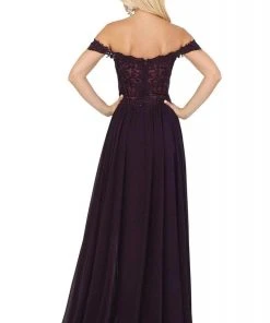 Dancing Queen - Off Shoulder Lace Gown With Lace 2933 - 1 Pc Plum In Size XS Available