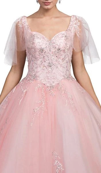 Dancing Queen - Sheer Butterfly Sleeve Embellished Quinceanera Ballgown 1203 - 1 Pc Blush In Size S Available 4 Dancing Queen - Sheer Butterfly Sleeve Embellished Quinceanera Ballgown 1203 - 1 Pc Blush In Size S Available