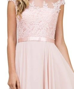 Dancing Queen - Sheer Floral A Line Long Gown 2121 - 1 Pc Champagne In Size S Available