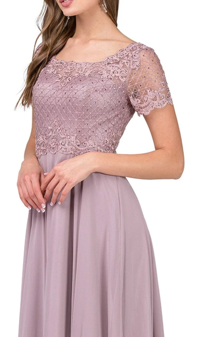 Formal Gowns Dancing Queen - Short Sleeve Illusion Lattice Ornate A-Line Gown 2268 5 Formal Gowns Dancing Queen - Short Sleeve Illusion Lattice Ornate A-Line Gown 2268