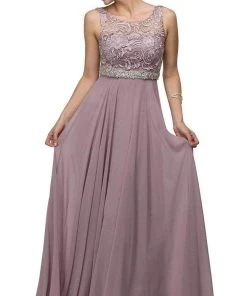 Dancing Queen - Sleeveless Lace Bodice Chiffon Prom Dress 9325 - 1 Pc Silver In Size XS Available Formal Gowns