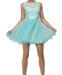 Dancing Queen - Sleeveless Lacy Illusion Short Cocktail Dress 8741 - 1 Pc Silver In Size S Available