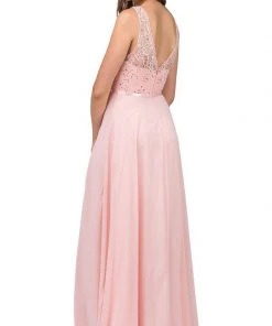 Dancing Queen - Sleeveless Scalloped Lace Illusion Prom Gown 2267 - 1 Pc Mocha In Size S Available