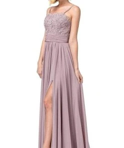 Dancing Queen - Spaghetti Strap Lace Embroidered Dress 2789 - 1 Pc Mocha In Size XS Available Formal Gowns