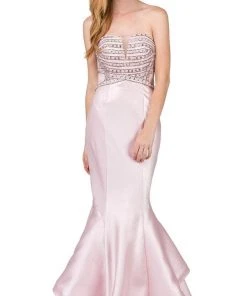 Dancing Queen - Strapless Ruffled Mermaid Prom Dress 9917 - 1 Pc Blush In Size L Available