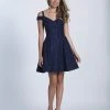 Cocktail Dresses Dave & Johnny Glittering Off Shoulder A-Line Dress 3398 - 1 Pc Navy Blue In Size 2 Available