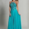 Dave & Johnny - Halter Cutout Draped A-Line Gown 2143
