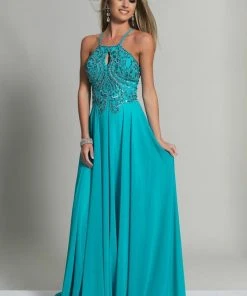 Dave & Johnny - Halter Cutout Draped A-Line Gown 2143