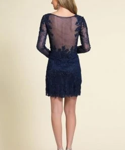 Dave & Johnny - Rosette Motif Long Sleeve Sheath Dress 1721 - 1 Pc Black In Size 12 Available Cocktail Dresses