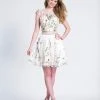 Cocktail Dresses Dave & Johnny - Two Piece Floral Embroidered A-line Dress 3982 - 1 Pc Ivory In Size 16 Available