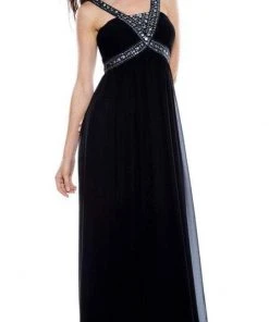 Formal Gowns Decode 1.8 - 180467 Metallic Studded Silk Chiffon A-Line Gown
