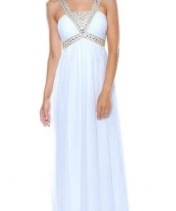 Formal Gowns Decode 1.8 - 180467 Metallic Studded Silk Chiffon A-Line Gown