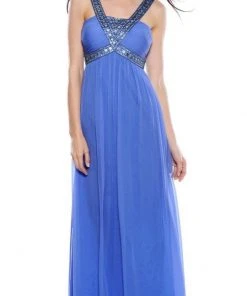 Formal Gowns Decode 1.8 - 180467 Metallic Studded Silk Chiffon A-Line Gown