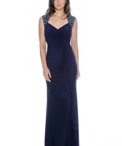Decode 1.8 - 182852 Princess Anne Style Jersey Sheath Dress - 1 Pc Navy In Size 6 Available Formal Gowns