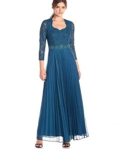 Decode 1.8 - 183778 Lace Embellished Accordion Pleats Long Dress