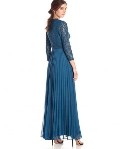 Decode 1.8 - 183778 Lace Embellished Accordion Pleats Long Dress