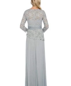Decode 1.8 - 184004 Lace Jersey Mesh Long Sleeve Evening Dress Formal Gowns