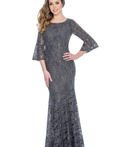 Formal Gowns Decode 1.8 - 184672 Lace Embroidered Bell Sleeve Trumpet Dress