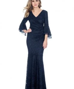 Decode 1.8 - 184758 Bell Sleeve Glitter Lace Faux Surplice Gown