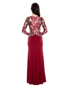 Formal Gowns Decode 1.8 - Embroidered V Neck Long Sleeves Long Dress 183794