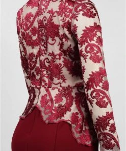 Formal Gowns Decode 1.8 - Embroidered V Neck Long Sleeves Long Dress 183794