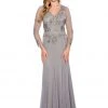 Decode 1.8 - Floral Embroidered V-Neck Trumpet Gown 184244 - 1 Pc Silver In Size 10 Available